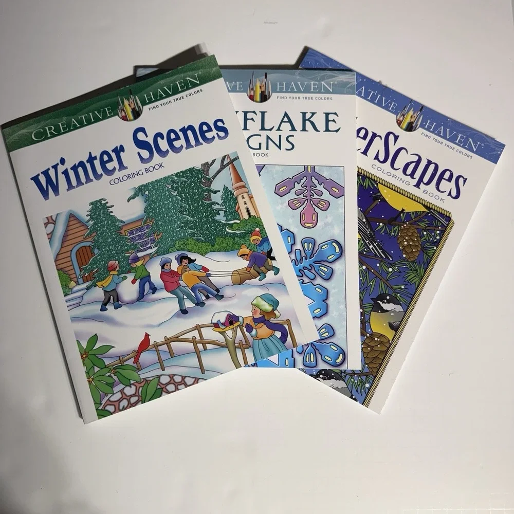 Adult‎ Coloring Books  Winter Themes Set Of 3, Snowflakes, Winter Scapes, Scenes